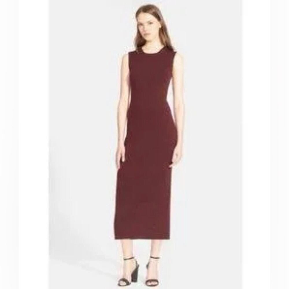 Theory Wool Sleeveless Midi Dress Wine Red Pullover Knit Dress Small